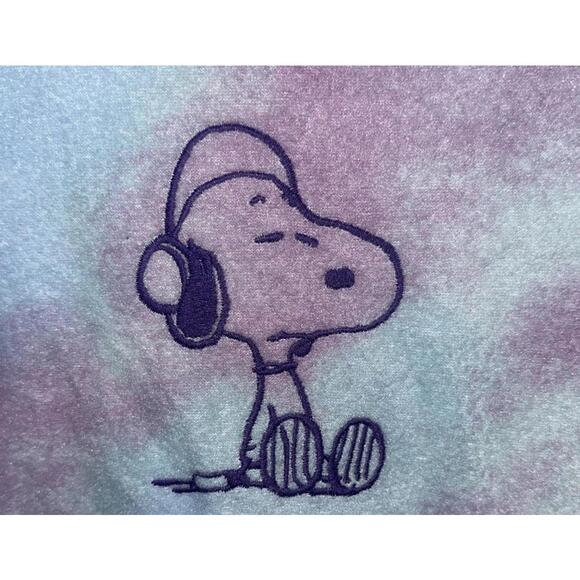 Peanuts Snoopy Cool Joe NYC Crop Tie Dye Fleece Pullover Sz XL Drawstring Waist - Picture 4 of 9